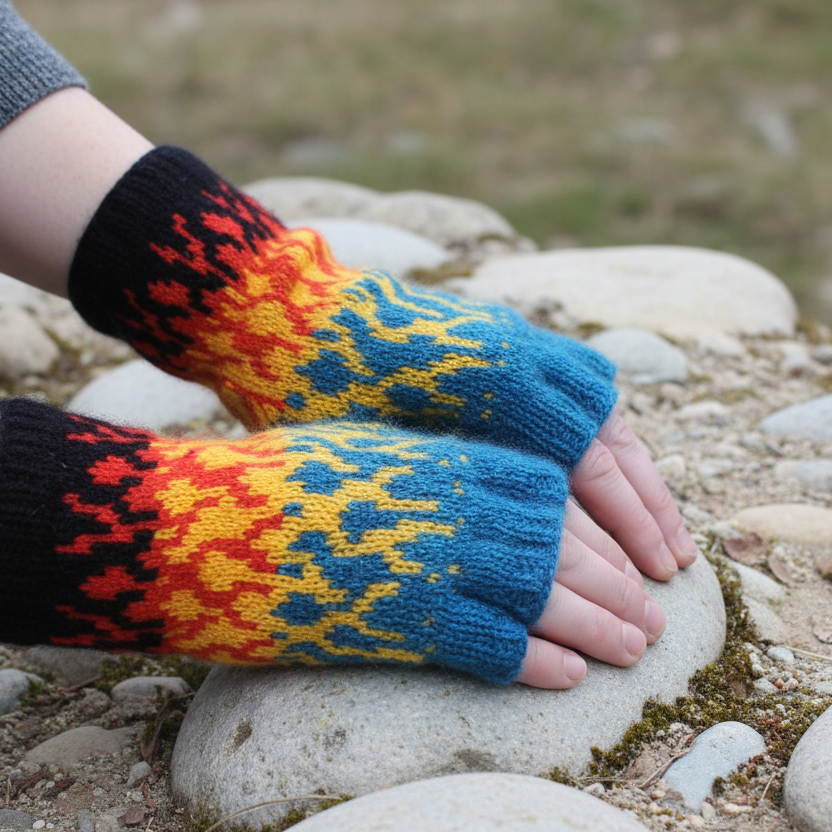 Flames fingerless mitts correct ribbing