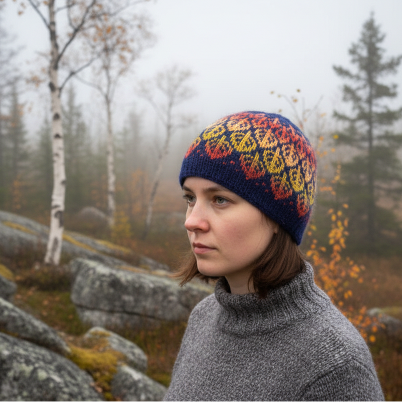 Leafy hat in northern natural setting