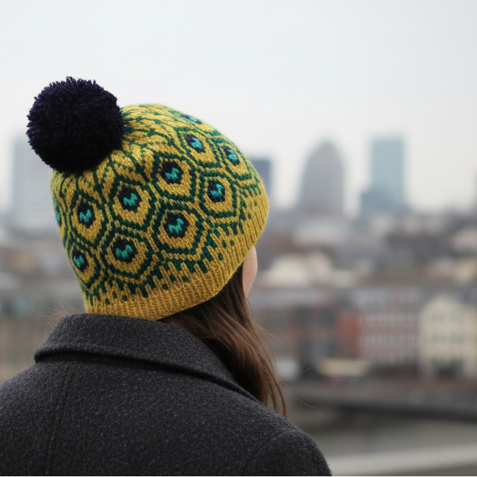 Pava golden hat with blurred cityscape