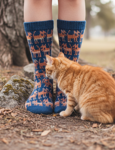 Petlover socks with blurred ginger cat, earthy tones