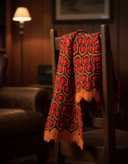 Redrum scarf draped on chair
