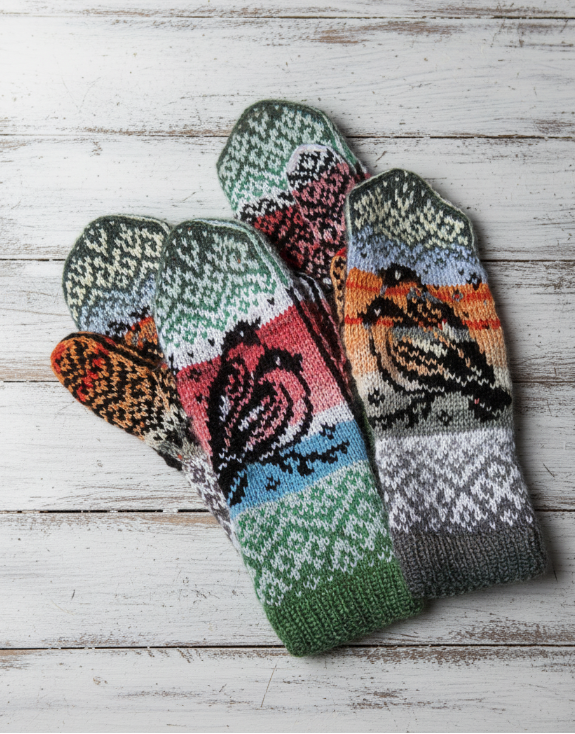 Rustic wood centered mittens